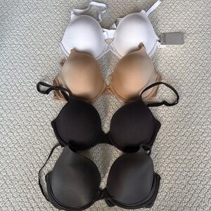 Calvin Klein White, Tan, Black and Charcoal Gray t shirt Bras 4 piece set